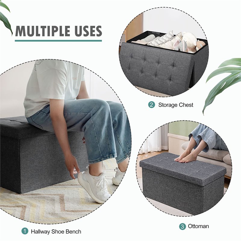 Costway 31.5'' Fabric Foldable Storage Ottoman Toy Chest in Dark Gray