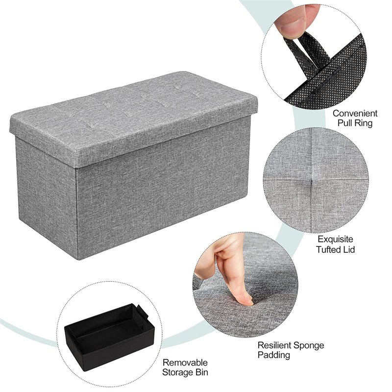 Costway 31.5'' Fabric Foldable Storage Ottoman Toy Chest in Light Gray