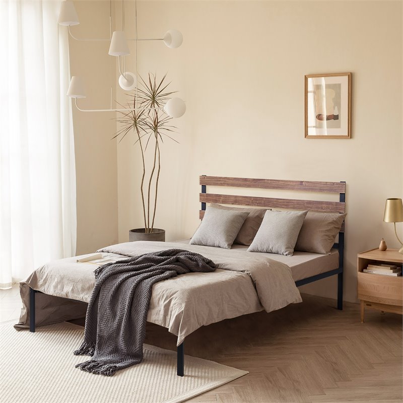 Costway Contemporary Metal Full Size Platform Bed Frame in Black