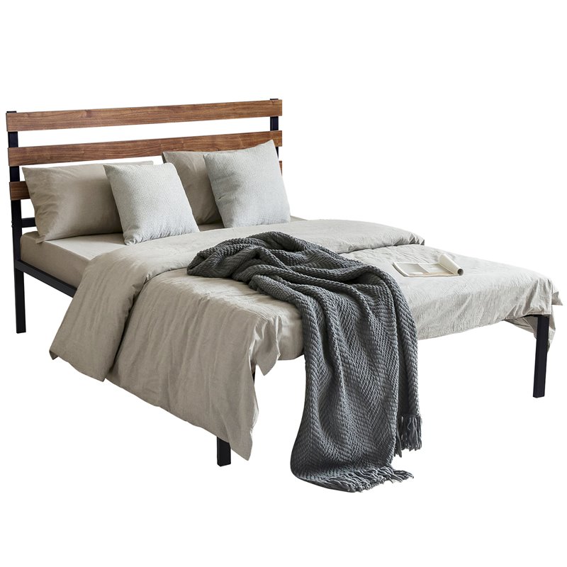 Costway Contemporary Metal Full Size Platform Bed Frame in Black