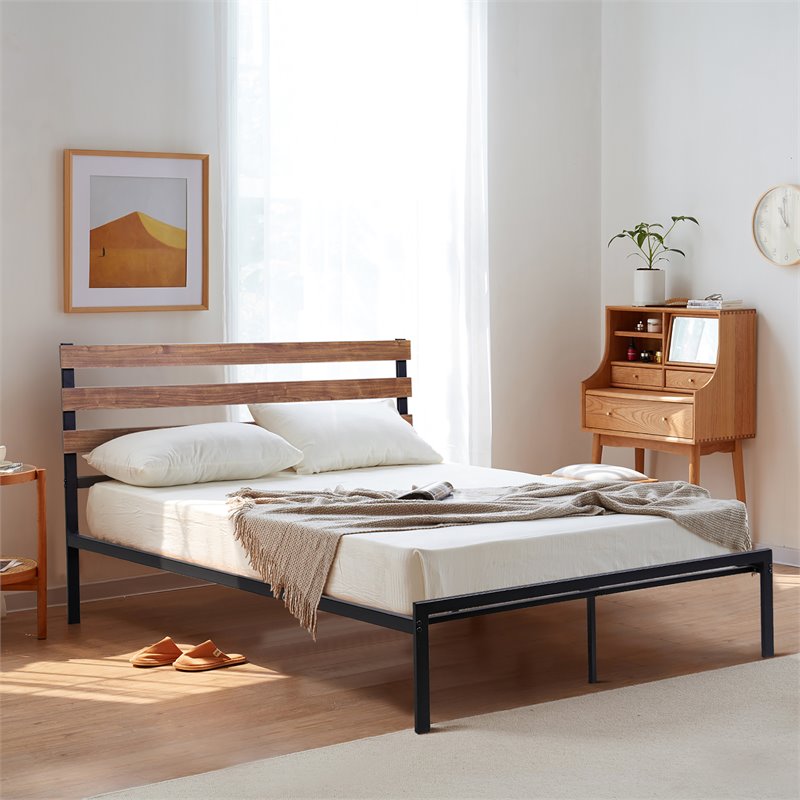 Costway Contemporary Metal Full Size Platform Bed Frame in Black