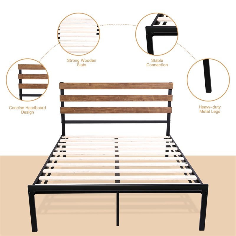 Costway Contemporary Metal Full Size Platform Bed Frame in Black