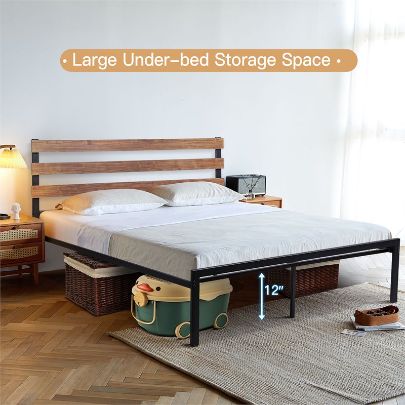 Costway Contemporary Metal Full Size Platform Bed Frame in Black