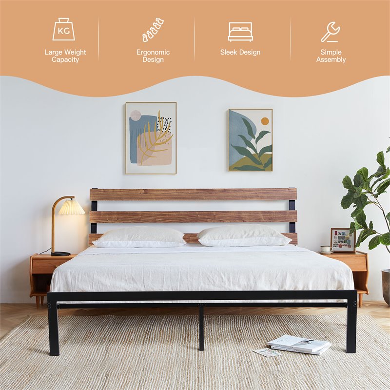 Costway Contemporary Metal Full Size Platform Bed Frame in Black