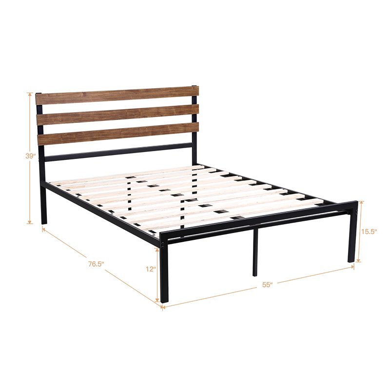 Costway Contemporary Metal Full Size Platform Bed Frame in Black