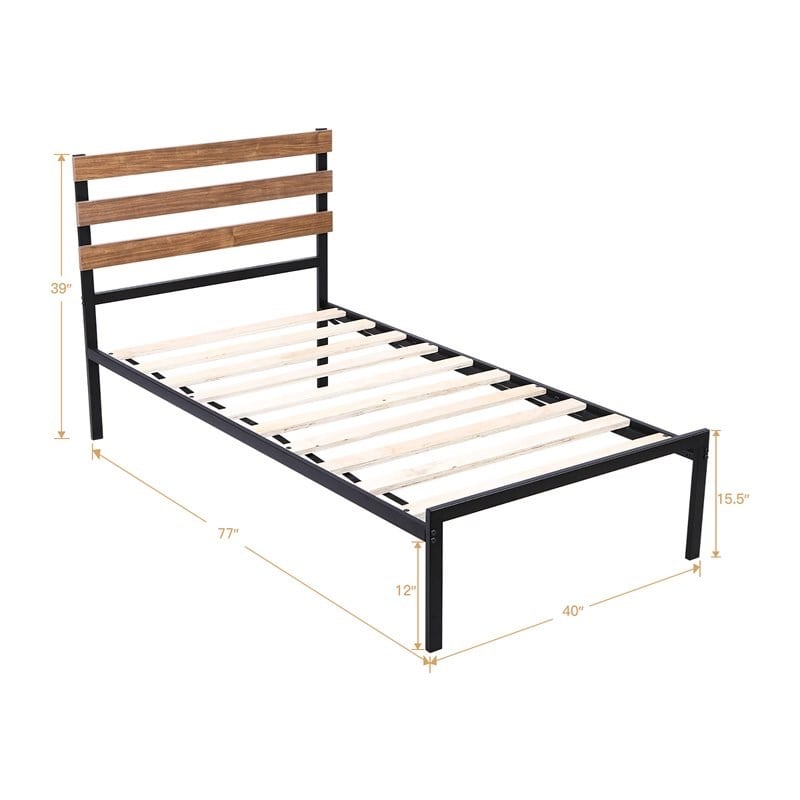 Costway Contemporary Metal Twin Size Platform Bed Frame in Black