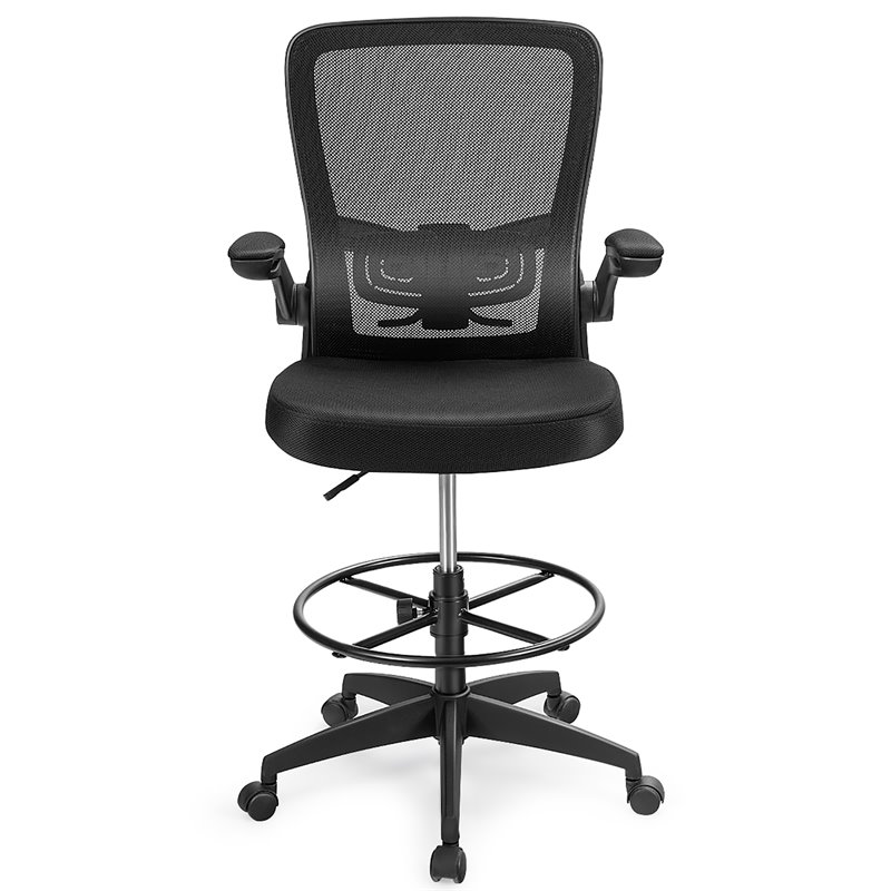 Costway Sponge Adjustable Height Drafting Chair with Lumbar Support in Black