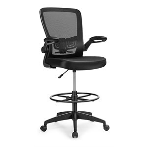 Costway Sponge Adjustable Height Drafting Chair with Lumbar Support in Black