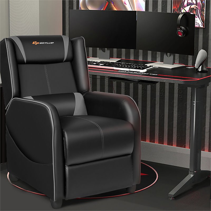 Costway Contemporary Faux Leather Massage Gaming Recliner Chair in Gray