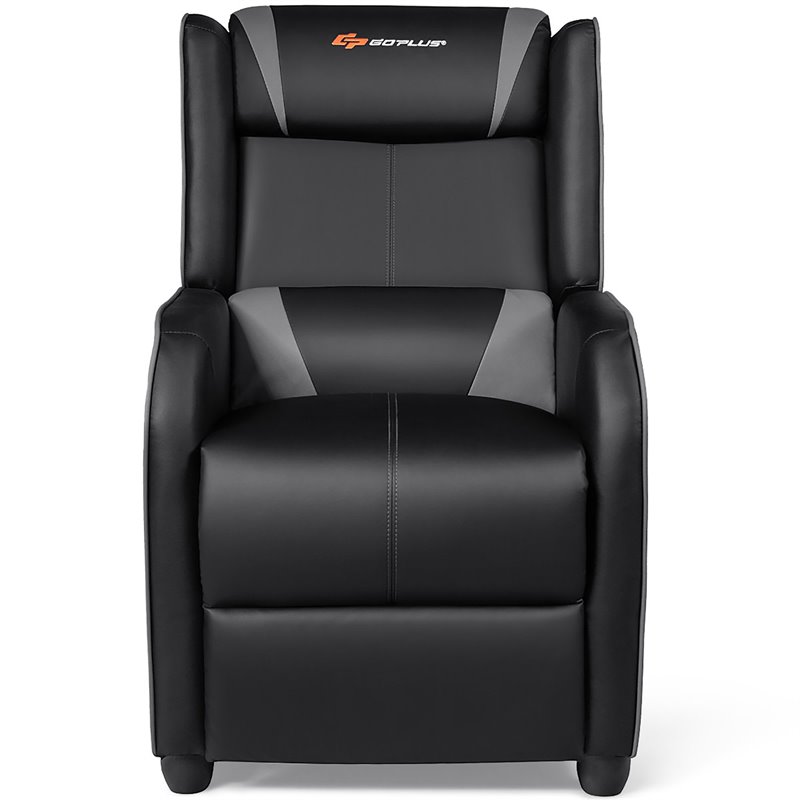 Costway Contemporary Faux Leather Massage Gaming Recliner Chair in Gray