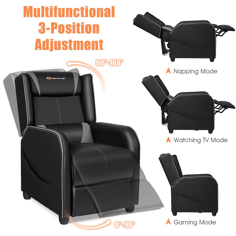 Costway Contemporary Faux Leather Massage Gaming Recliner Chair in Gray