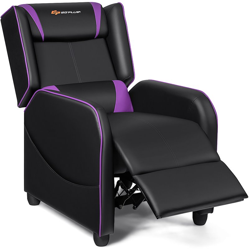 Costway Contemporary Faux Leather Massage Gaming Recliner Chair in Purple