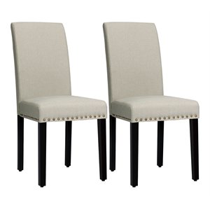 Costway Upholstered Fabric Dining Chairs with Nailhead Trim in Beige (Set of 2)