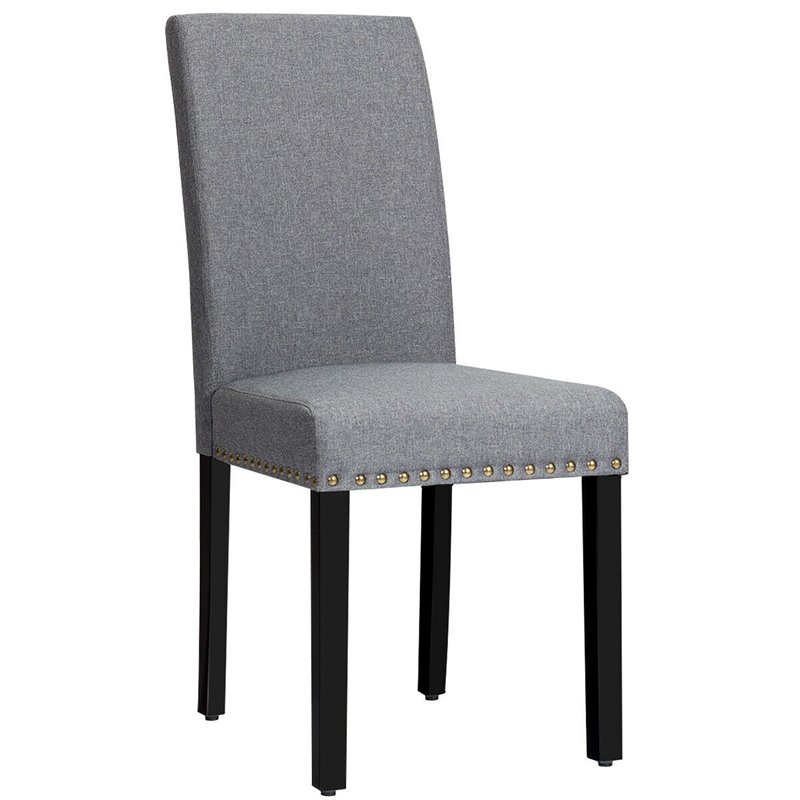 Costway Upholstered Fabric Dining Chairs with Nailhead Trim in Gray (Set of 2)