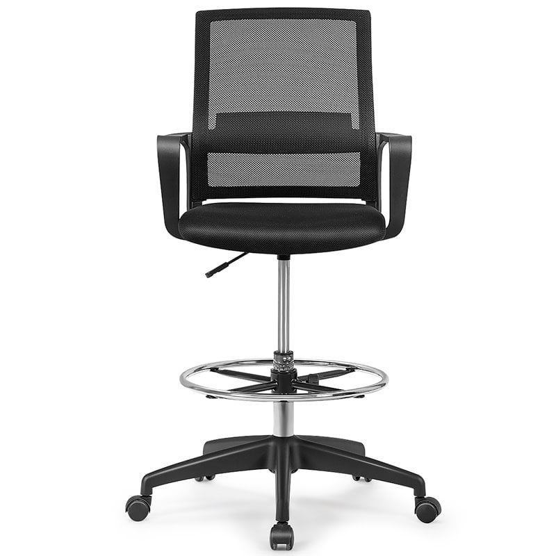 Costway Mesh and Sponge Adjustable Height Drafting Chair with Footrest in Black