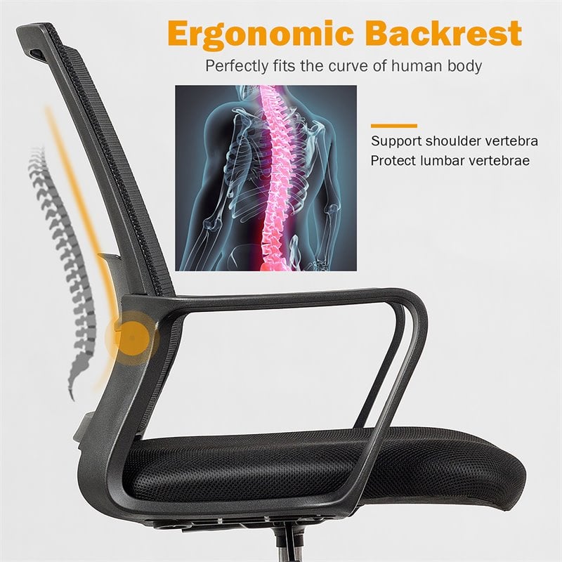 Costway Mesh and Sponge Adjustable Height Drafting Chair with Footrest in Black