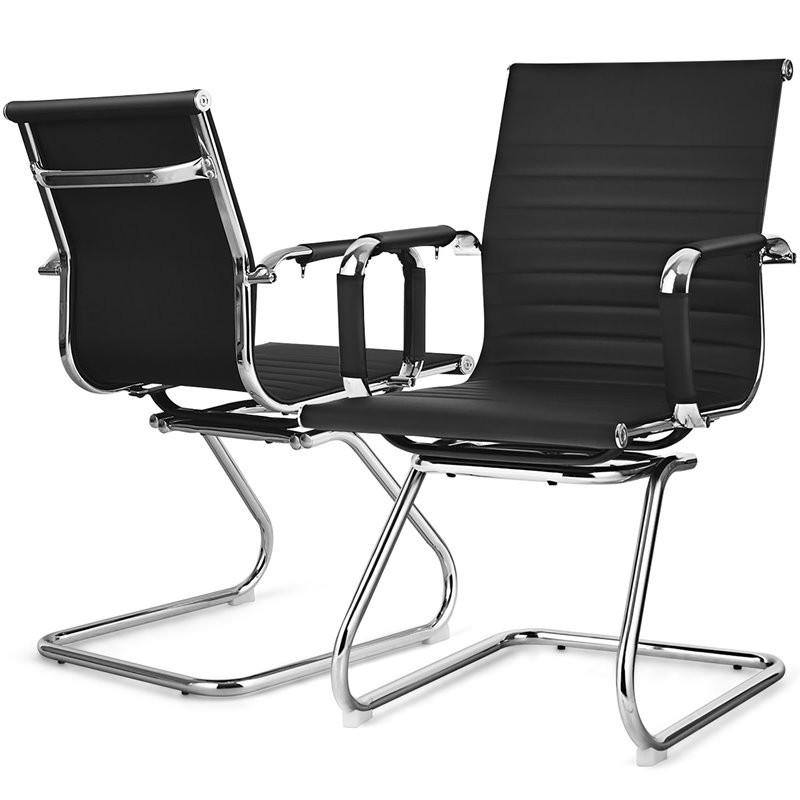Costway Iron and PU Leather Office Waiting Room Chairs in Black (Set of 2)
