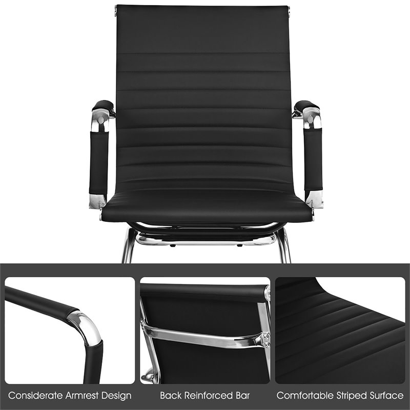 Costway Iron and PU Leather Office Waiting Room Chairs in Black (Set of 2)