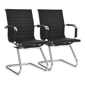 costway iron and pu leather office waiting room chairs in black (set of 2)