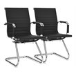 Costway Iron and PU Leather Office Waiting Room Chairs in Black (Set of 2)
