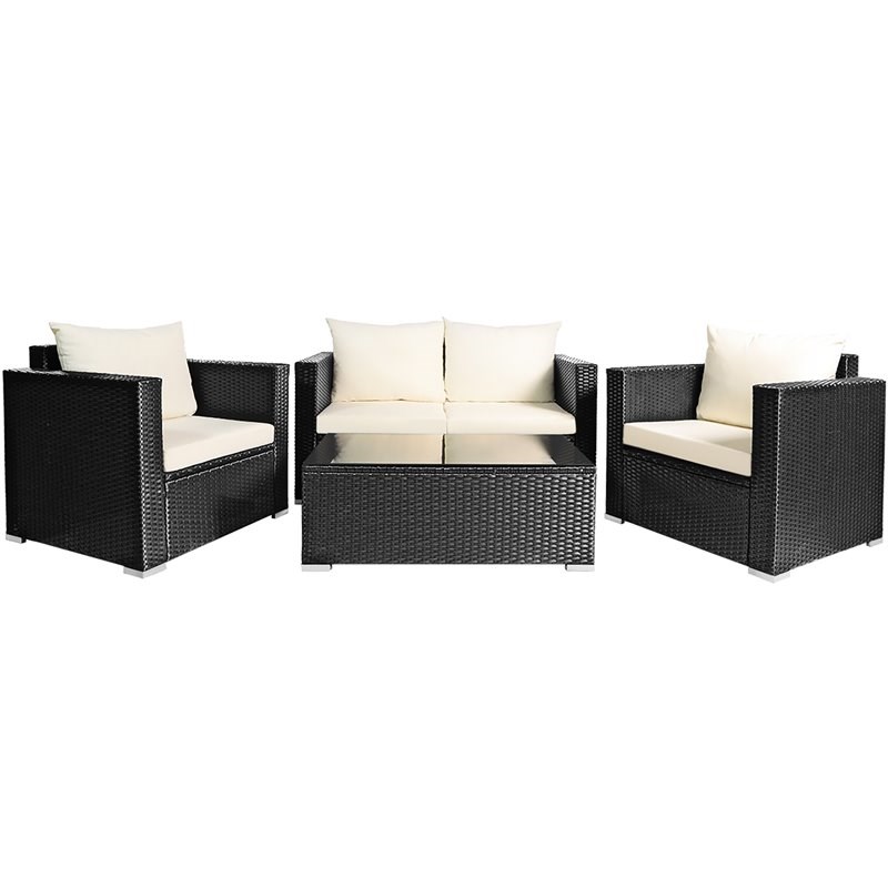 Costway 4-piece Contemporary Rattan Patio Furniture Set in Off White