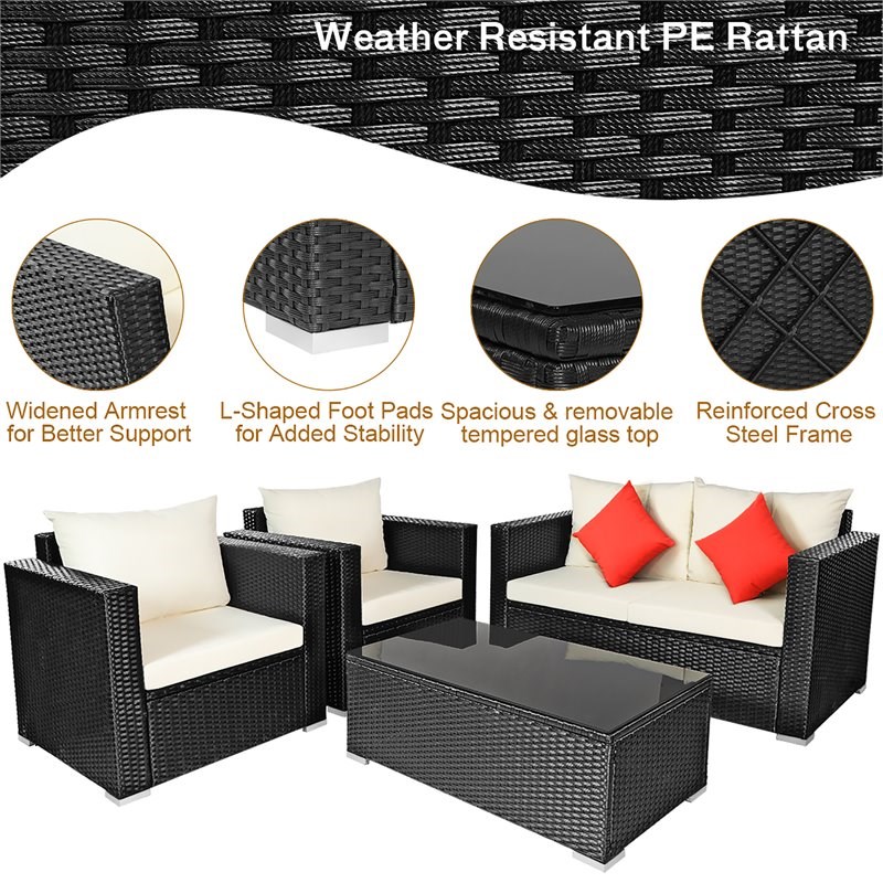 Costway 4-piece Contemporary Rattan Patio Furniture Set in Off White