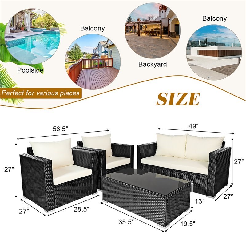 Costway 4-piece Contemporary Rattan Patio Furniture Set in Off White