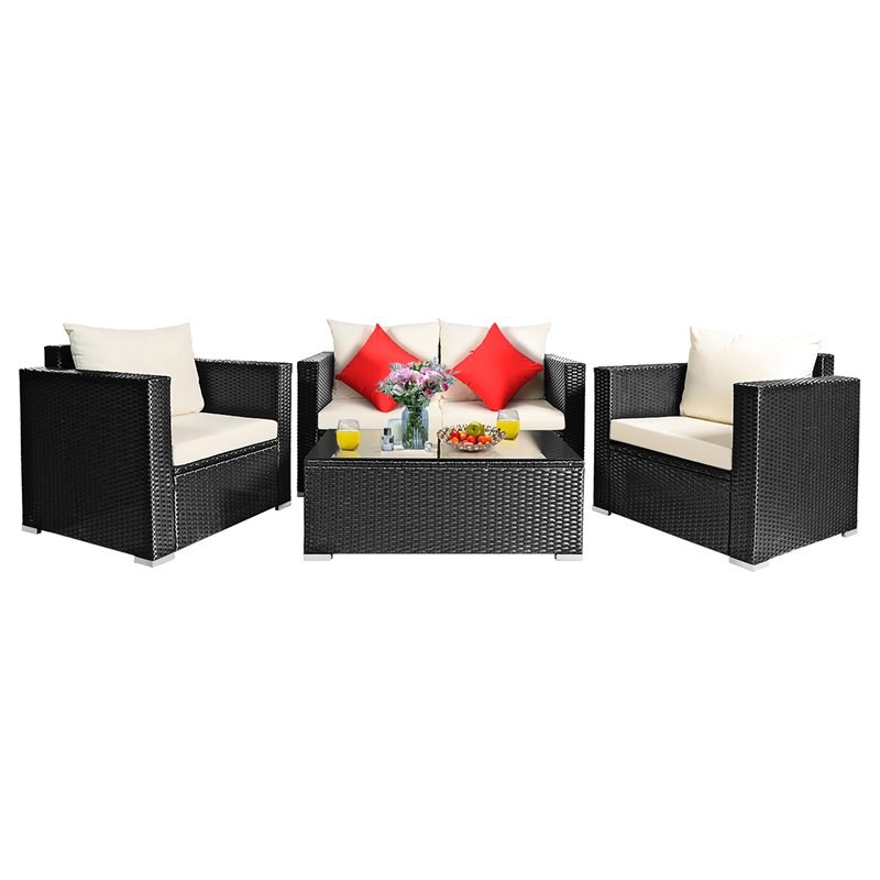 Costway 4-piece Contemporary Rattan Patio Furniture Set in Off White