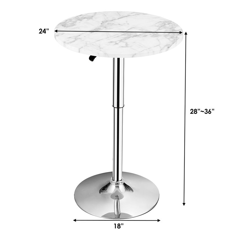 Costway Round Height Adjustable 360-degree Swivel Bistro Bar Table in White