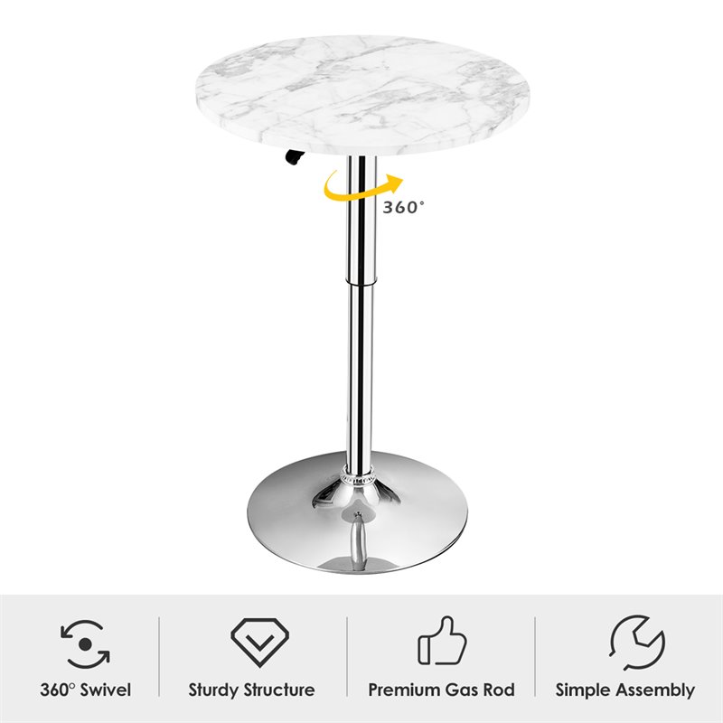 Costway Round Height Adjustable 360-degree Swivel Bistro Bar Table in White