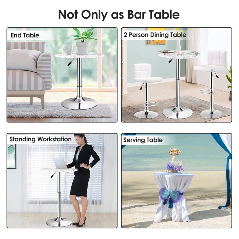 Costway Round Height Adjustable 360-degree Swivel Bistro Bar Table in White