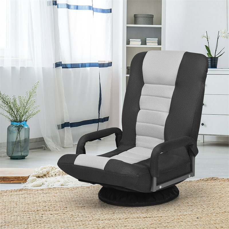 Costway Swivel Gaming Floor Chair with Foldable Adjustable Backrest in Gray