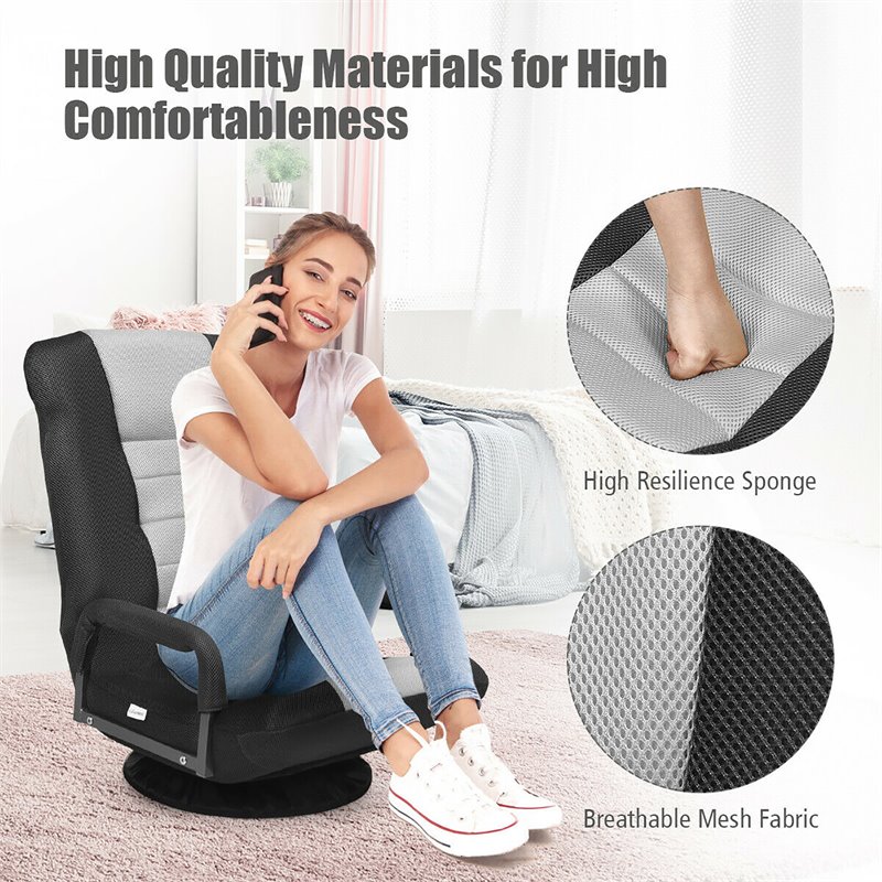 Costway Swivel Gaming Floor Chair with Foldable Adjustable Backrest in Gray