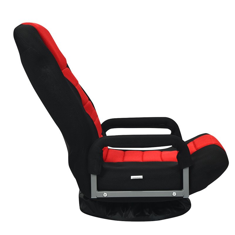 Costway Swivel Gaming Floor Chair with Foldable Adjustable Backrest in Red