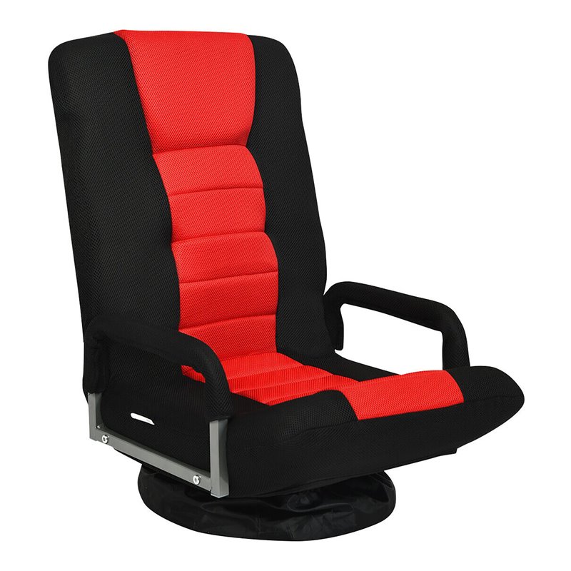 Costway Swivel Gaming Floor Chair with Foldable Adjustable Backrest in Red