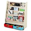 Costway Kids Book Rack Toys Organizer with 4 Sling Bookshelf & 2-Box in Beige