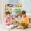 Costway Kids Book Rack Toys Organizer with 4 Sling Bookshelf & 2-Box in Beige