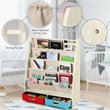 Costway Kids Book Rack Toys Organizer with 4 Sling Bookshelf & 2-Box in Beige