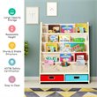 Costway Kids Book Rack Toys Organizer with 4 Sling Bookshelf & 2-Box in Beige