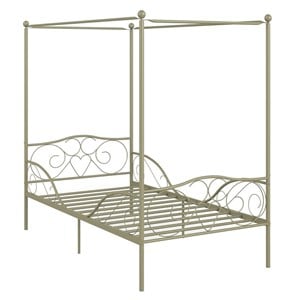 Costway Metal Twin Size Canopy Bed Frame with 4 Poster Steel Slats in Gold
