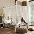 Costway Metal Twin Size Canopy Bed Frame with 4 Poster Steel Slats in Pewter