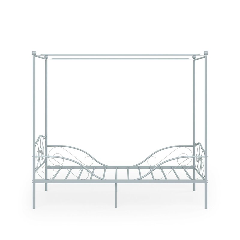 Costway Metal Twin Size Canopy Bed Frame with 4 Poster Steel Slats in Pewter