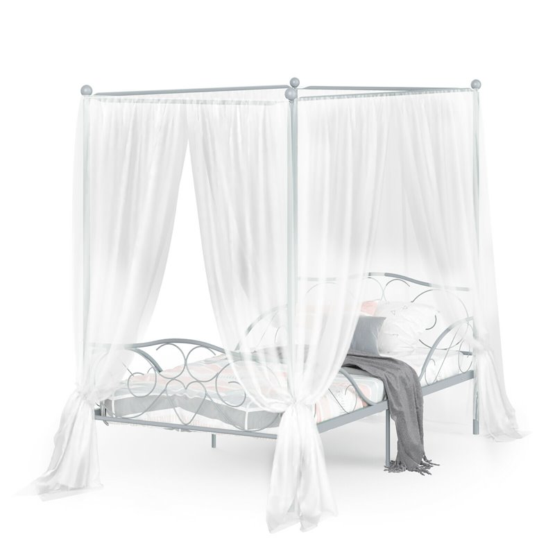 Costway Metal Twin Size Canopy Bed Frame with 4 Poster Steel Slats in Pewter