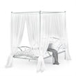 Costway Metal Twin Size Canopy Bed Frame with 4 Poster Steel Slats in Pewter