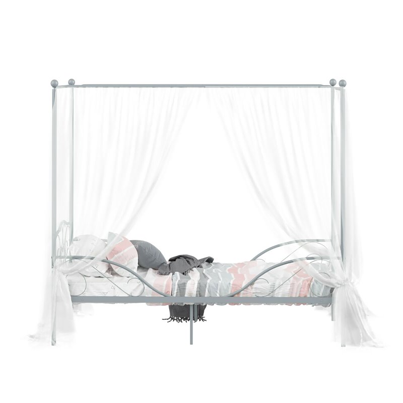 Costway Metal Twin Size Canopy Bed Frame with 4 Poster Steel Slats in Pewter