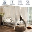 Costway Metal Twin Size Canopy Bed Frame with 4 Poster Steel Slats in Pewter