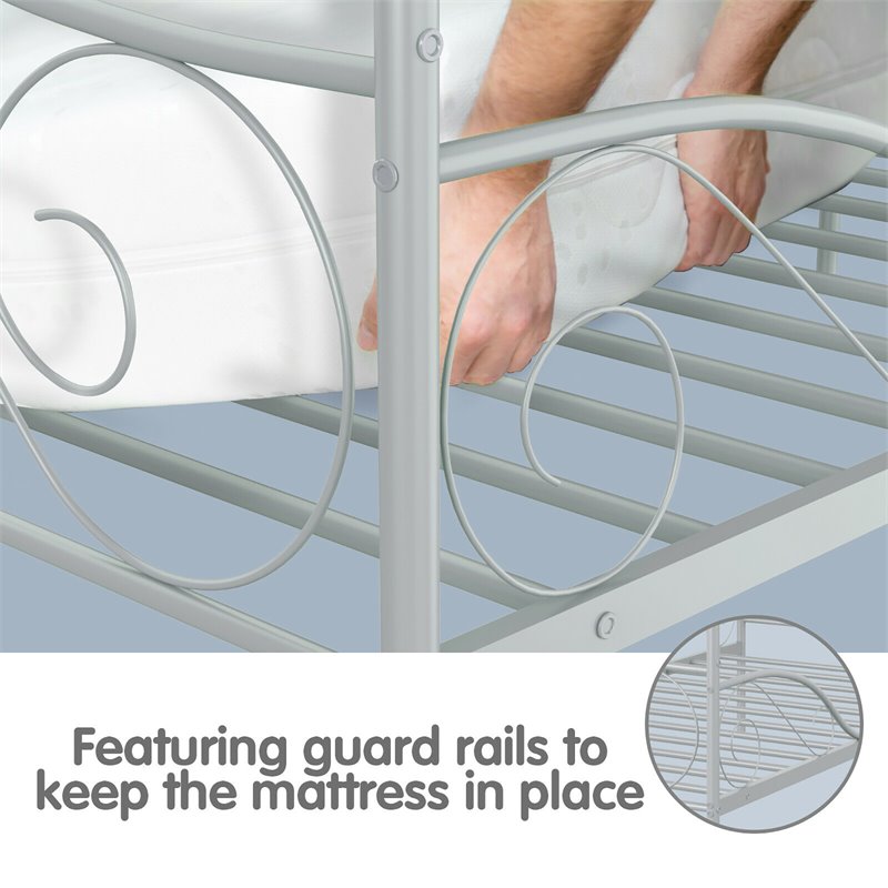 Costway Metal Twin Size Canopy Bed Frame with 4 Poster Steel Slats in Pewter