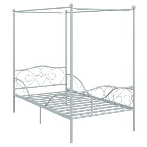 Costway Metal Twin Size Canopy Bed Frame with 4 Poster Steel Slats in Pewter