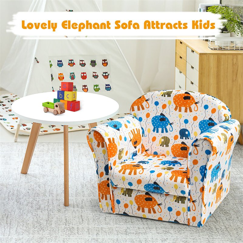 Costway Contemporary Eucalyptus and Velvet Elephant Kids Sofa in Multi-Color