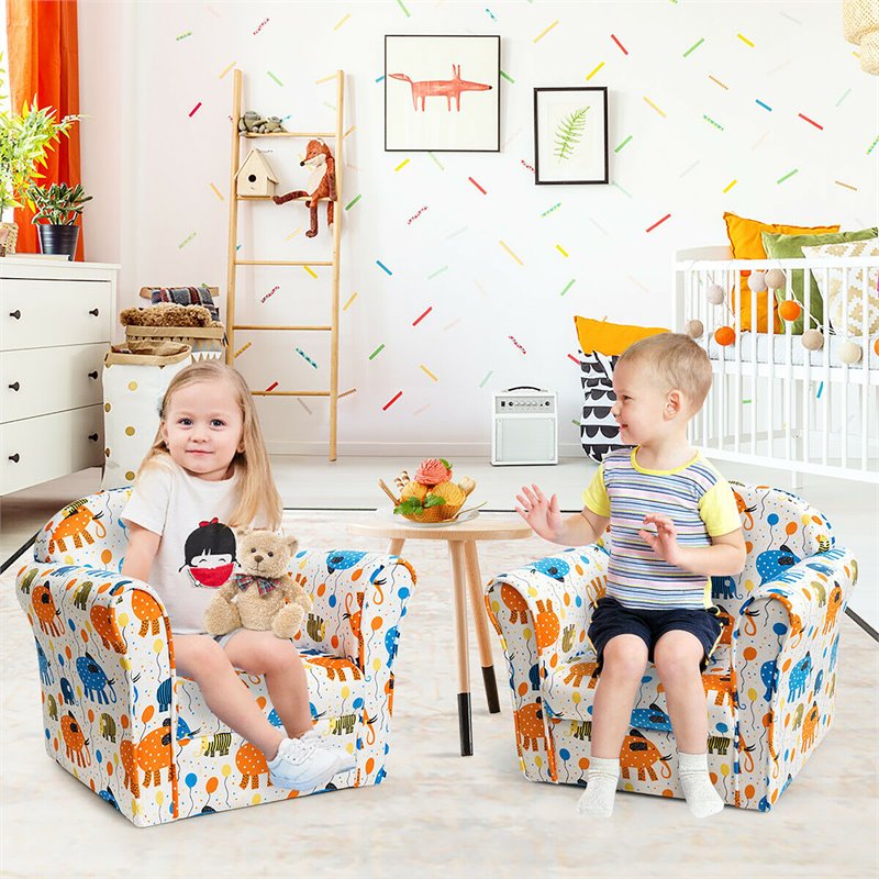 Costway Contemporary Eucalyptus and Velvet Elephant Kids Sofa in Multi-Color
